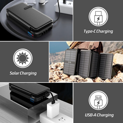 Multifunctional PD20W 20000mAh self-contained cable outdoor waterproof wireless charging treasure solar power bank