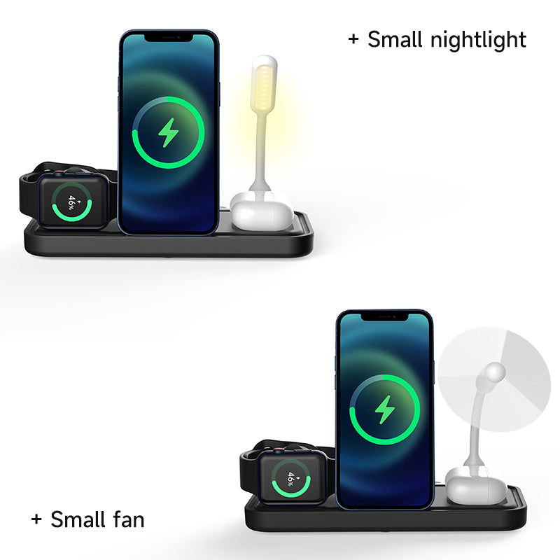 WLC-L020-AD 4-in-1 Foldable Wireless Charging Stand with LED Light & USB-A Fan