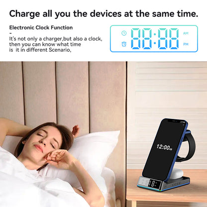 WLC-M001-XS 6-in-1 Wireless Charging Stand With Lighting Cable and USB/A Output