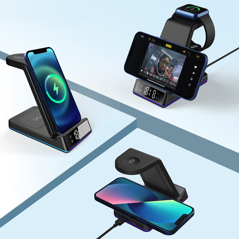 WLC-M001-XS 6-in-1 Wireless Charging Stand With Lighting Cable and USB/A Output