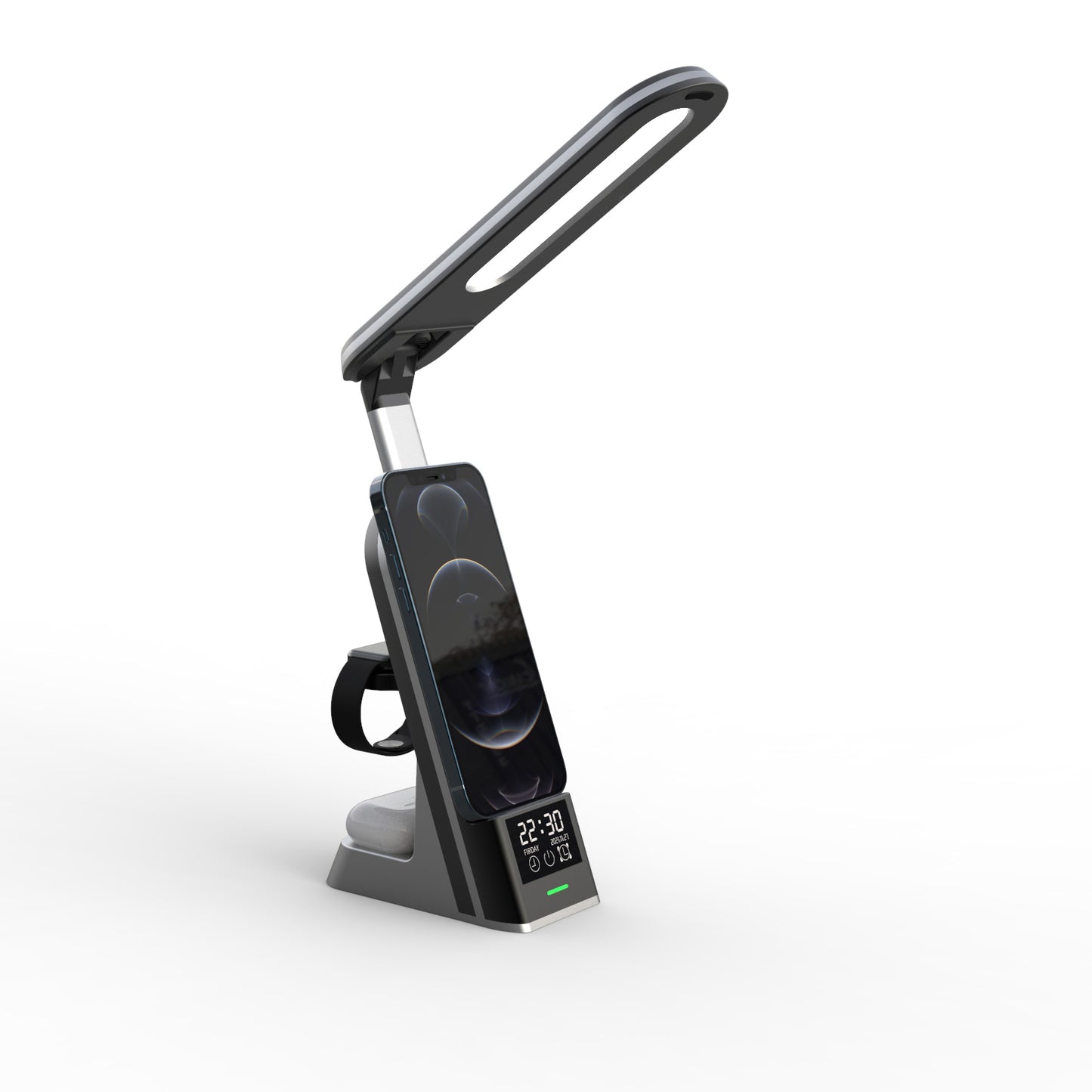 WLC-L015-HY 7-in-1 Wireless Charging Station with Desk Lamp & Alarm Clock
