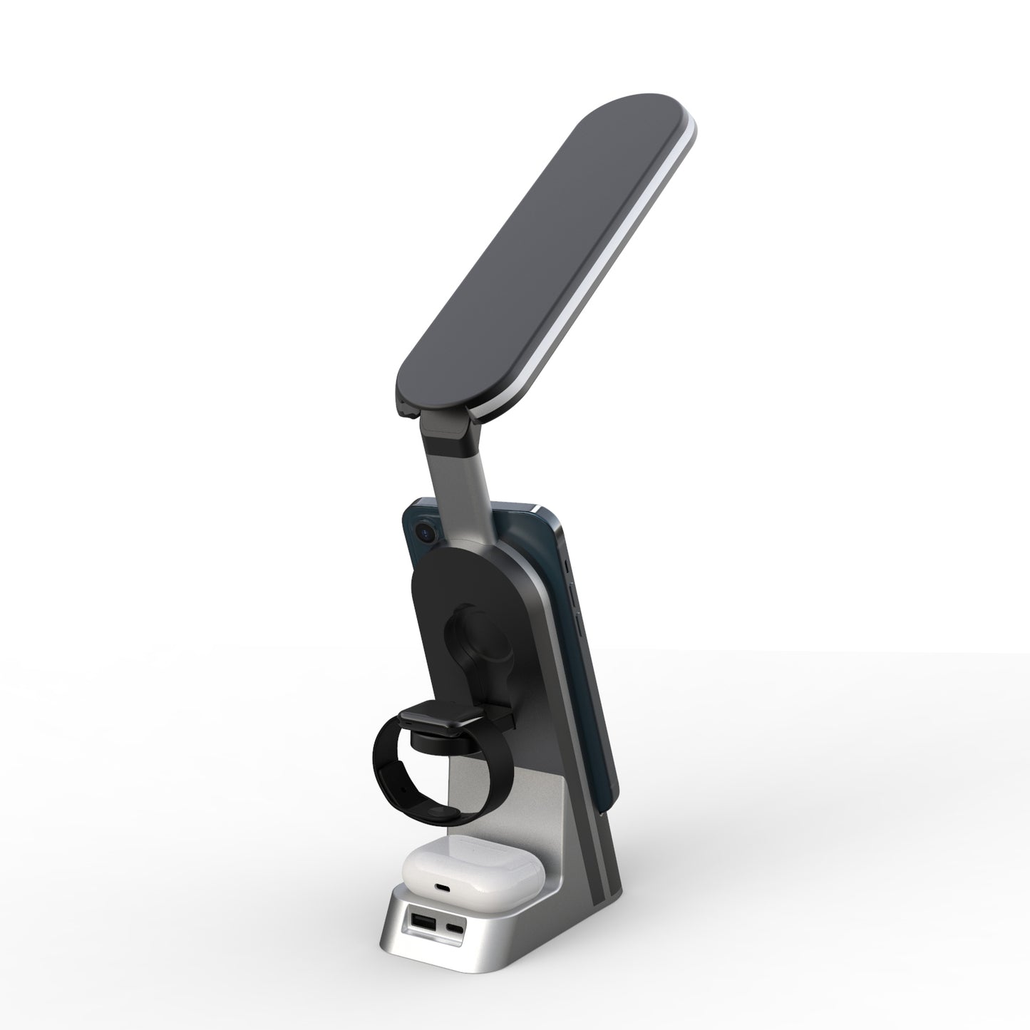 WLC-L015-HY 7-in-1 Wireless Charging Station with Desk Lamp & Alarm Clock
