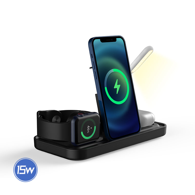 WLC-L020-AD 4-in-1 Foldable Wireless Charging Stand with LED Light & USB-A Fan