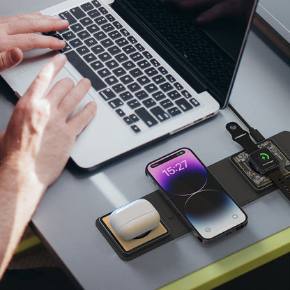 WLC-M006-AD 3-in-1 Unique Portable Ultra-thin Magnetic Foldable Fast Wireless Charger Tray