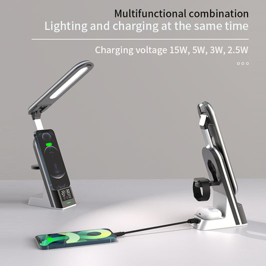 WLC-L015-HY 7-in-1 Wireless Charging Station with Desk Lamp & Alarm Clock