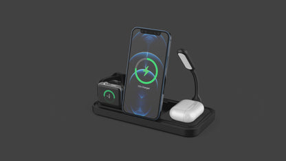 WLC-L020-AD 4-in-1 Foldable Wireless Charging Stand with LED Light & USB-A Fan