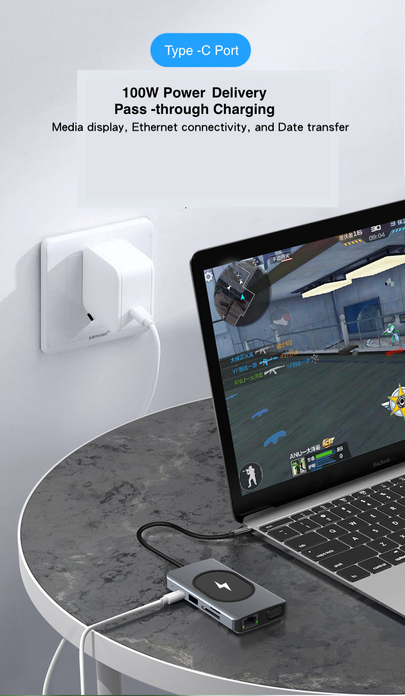 WLC-D022-LC 9-in-1 high-speed pass-through charging with Power Delivery USB-C Hub