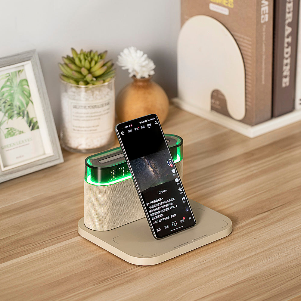 WLC-SL021-SM 4-in-1 Wireless Charging Station with LED Lamp & Speaker