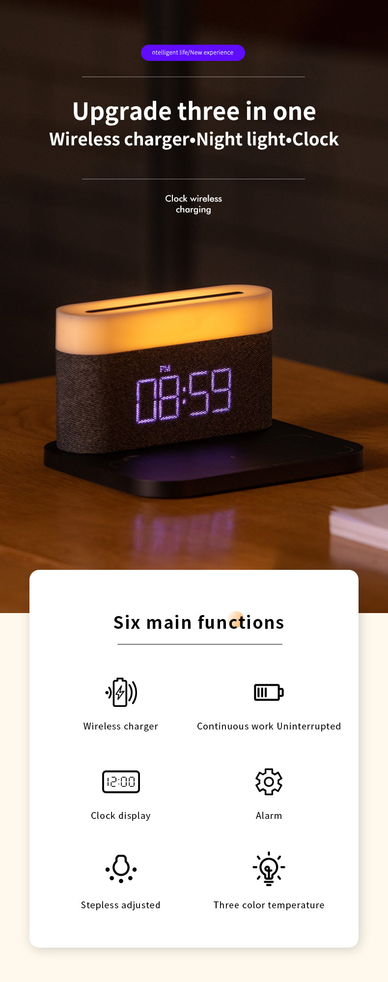 WLC-SL021-SM 4-in-1 Wireless Charging Station with LED Lamp & Speaker