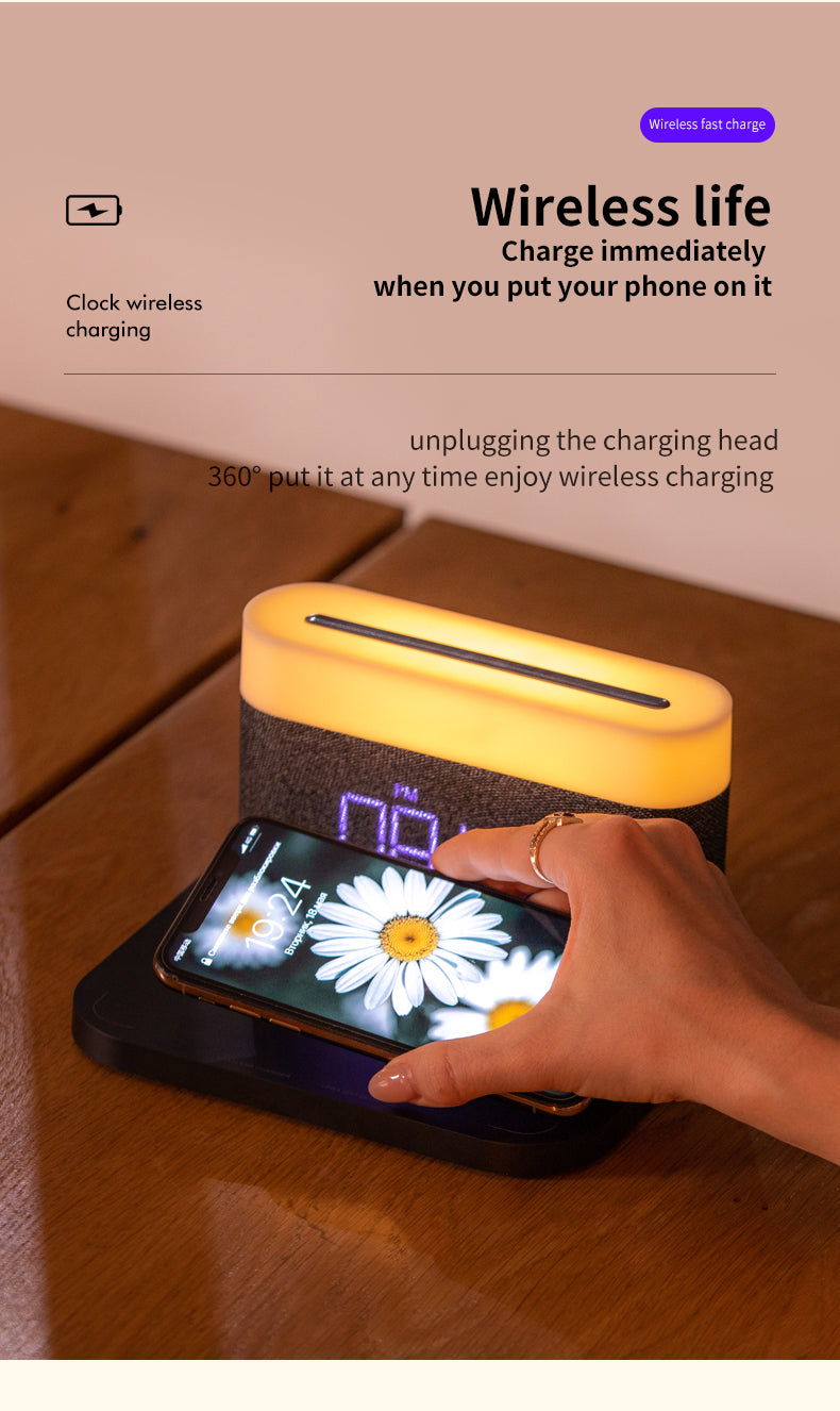 WLC-SL021-SM 4-in-1 Wireless Charging Station with LED Lamp & Speaker