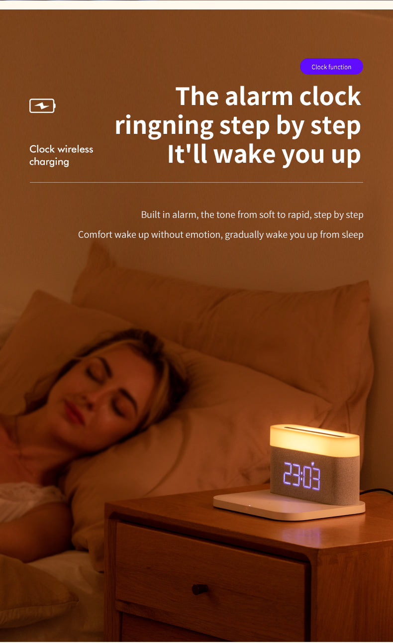 WLC-SL021-SM 4-in-1 Wireless Charging Station with LED Lamp & Speaker
