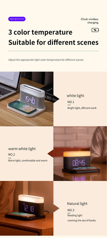 WLC-SL021-SM 4-in-1 Wireless Charging Station with LED Lamp & Speaker