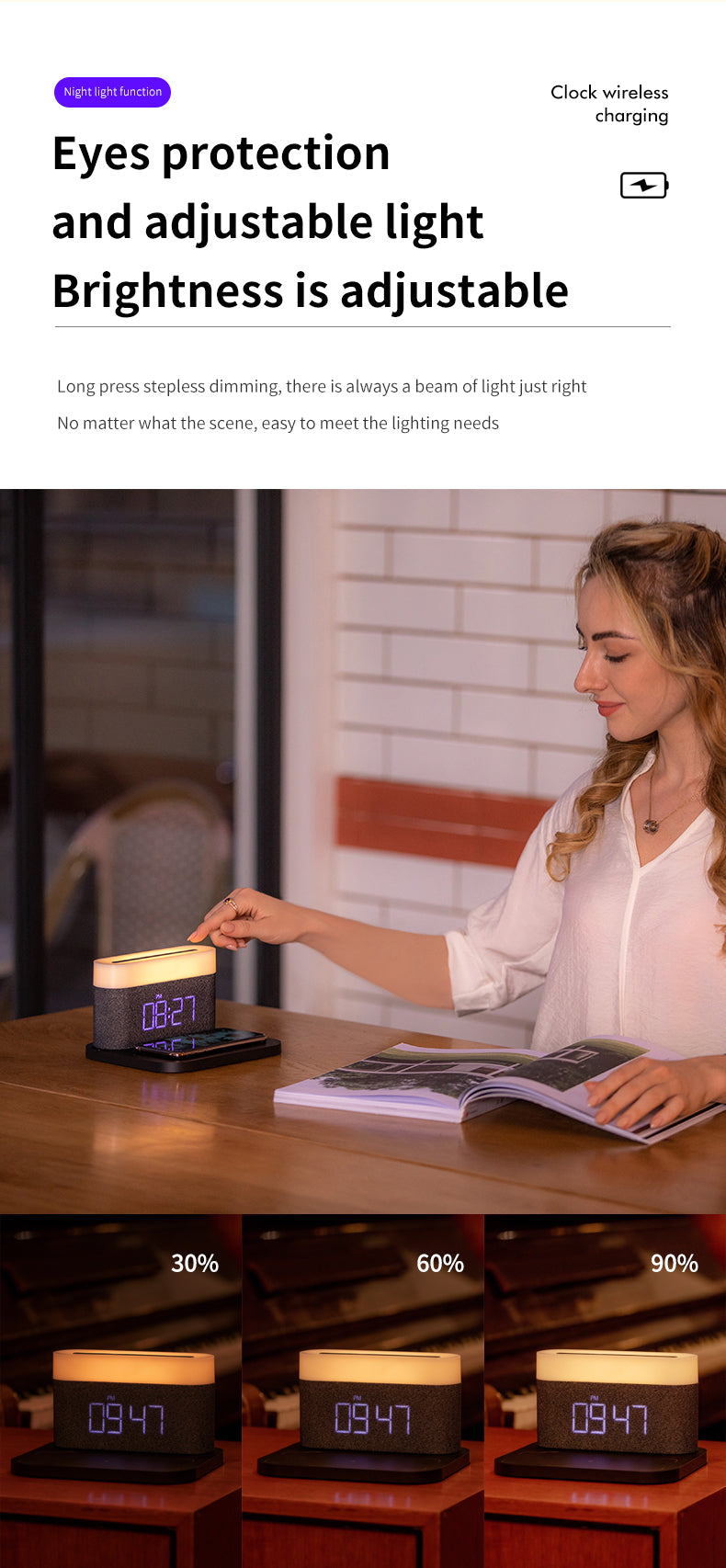 WLC-SL021-SM 4-in-1 Wireless Charging Station with LED Lamp & Speaker