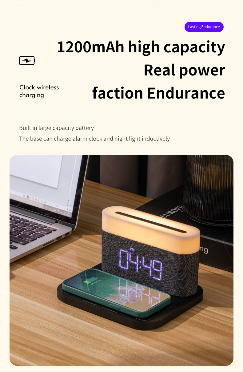 WLC-SL021-SM 4-in-1 Wireless Charging Station with LED Lamp & Speaker