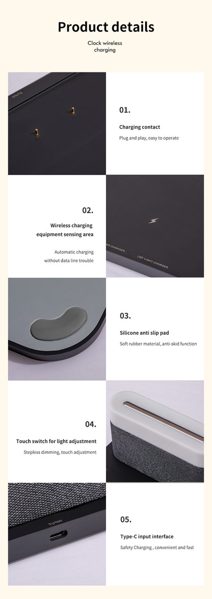 WLC-SL021-SM 4-in-1 Wireless Charging Station with LED Lamp & Speaker