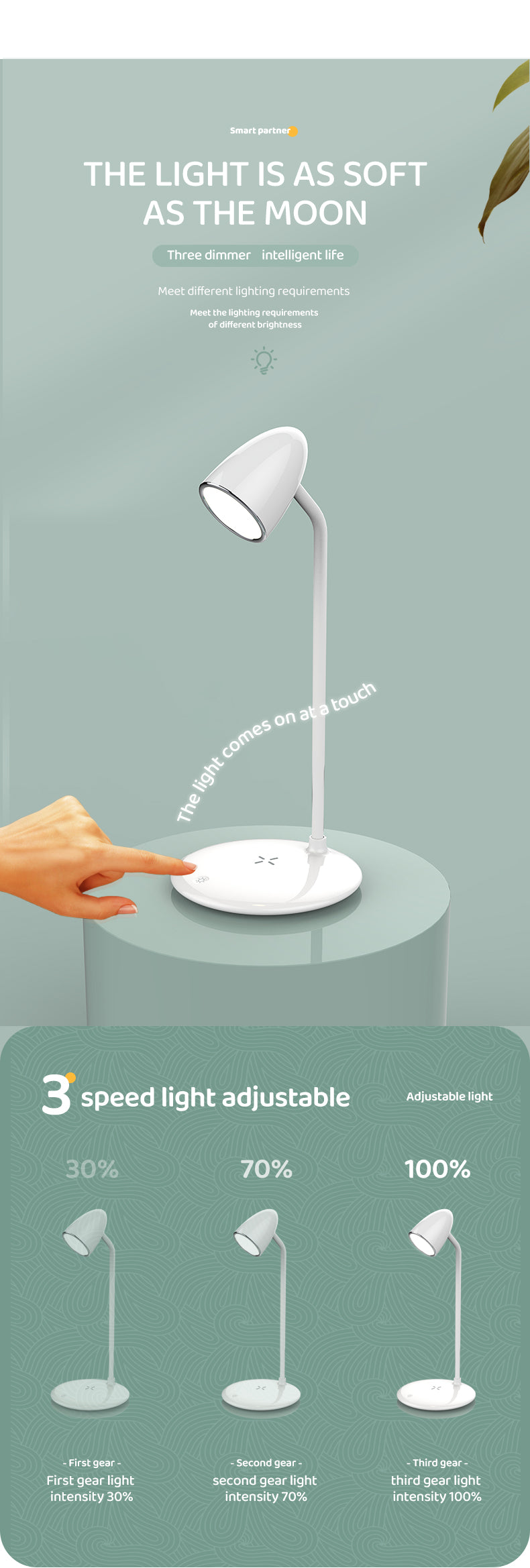 WLC-SL036-SM 2-in-1 Wireless Charging Station with LED Study Lamp