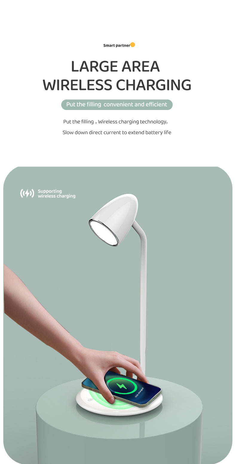 WLC-SL036-SM 2-in-1 Wireless Charging Station with LED Study Lamp