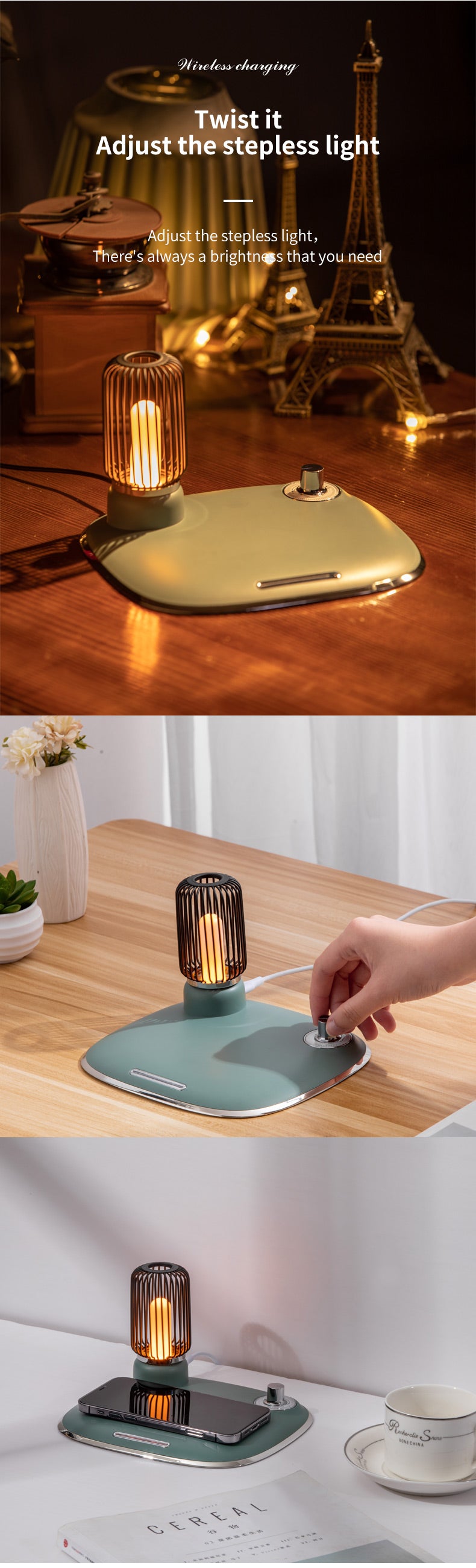 WLC-L039-SM 2-in-1 Galaxy Wireless Charging Station with LED Lamp