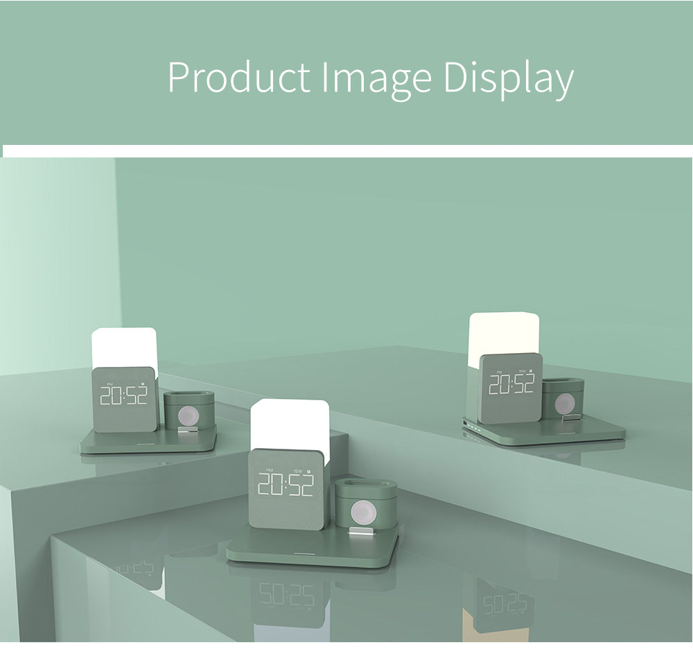 WLC-L038-SM 5-in-1 Wireless Charging Station with LED Lamp & Alarm Clock