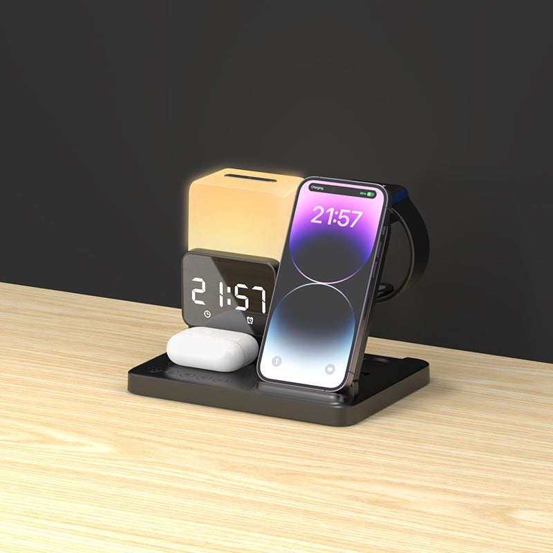 WLC-L018-AD 5-in-1 Wireless Charging Station with Night Light & Alarm Clock