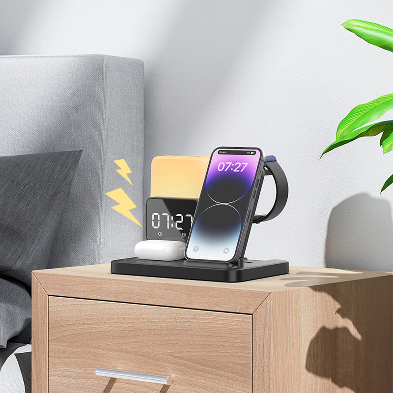 WLC-L018-AD 5-in-1 Wireless Charging Station with Night Light & Alarm Clock