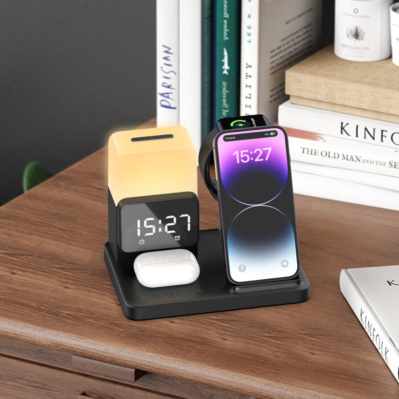 WLC-L018-AD 5-in-1 Wireless Charging Station with Night Light & Alarm Clock