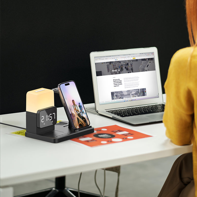 WLC-L018-AD 5-in-1 Wireless Charging Station with Night Light & Alarm Clock