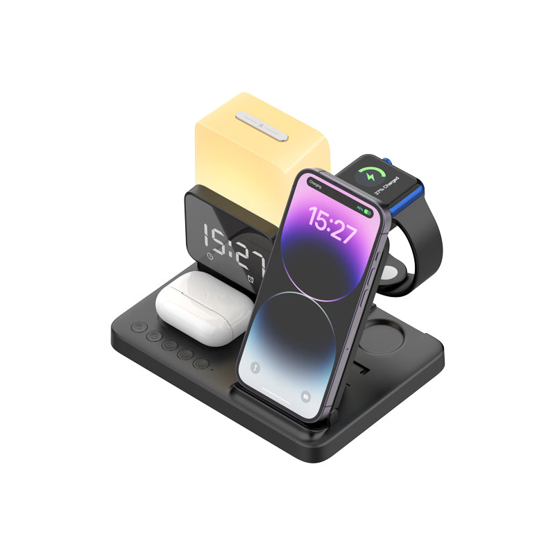 WLC-L018-AD 5-in-1 Wireless Charging Station with Night Light & Alarm Clock