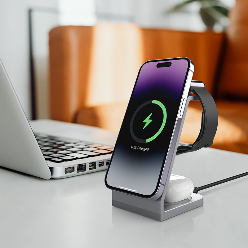 WLC-M016-HY 6-in-1 Magnetic Fast Wireless Charger Station With Alarm Clock