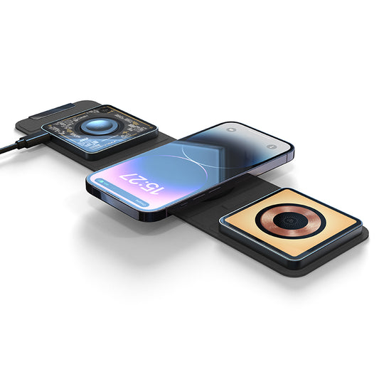 WLC-M006-AD 3-in-1 Unique Portable Ultra-thin Magnetic Foldable Fast Wireless Charger Tray