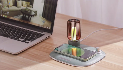 WLC-L039-SM 2-in-1 Galaxy Wireless Charging Station with LED Lamp