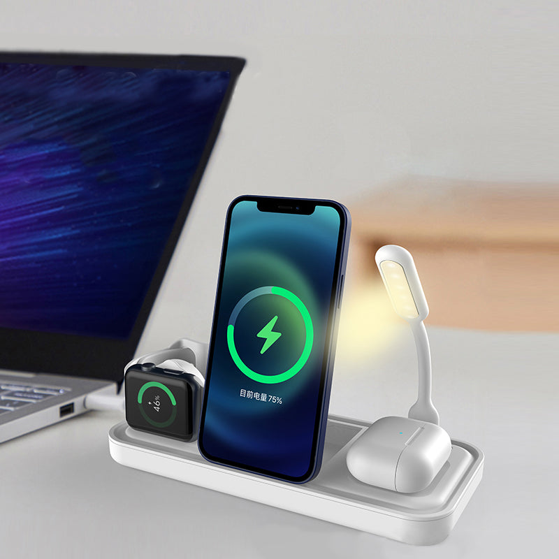 WLC-L020-AD 4-in-1 Foldable Wireless Charging Stand with LED Light & USB-A Fan